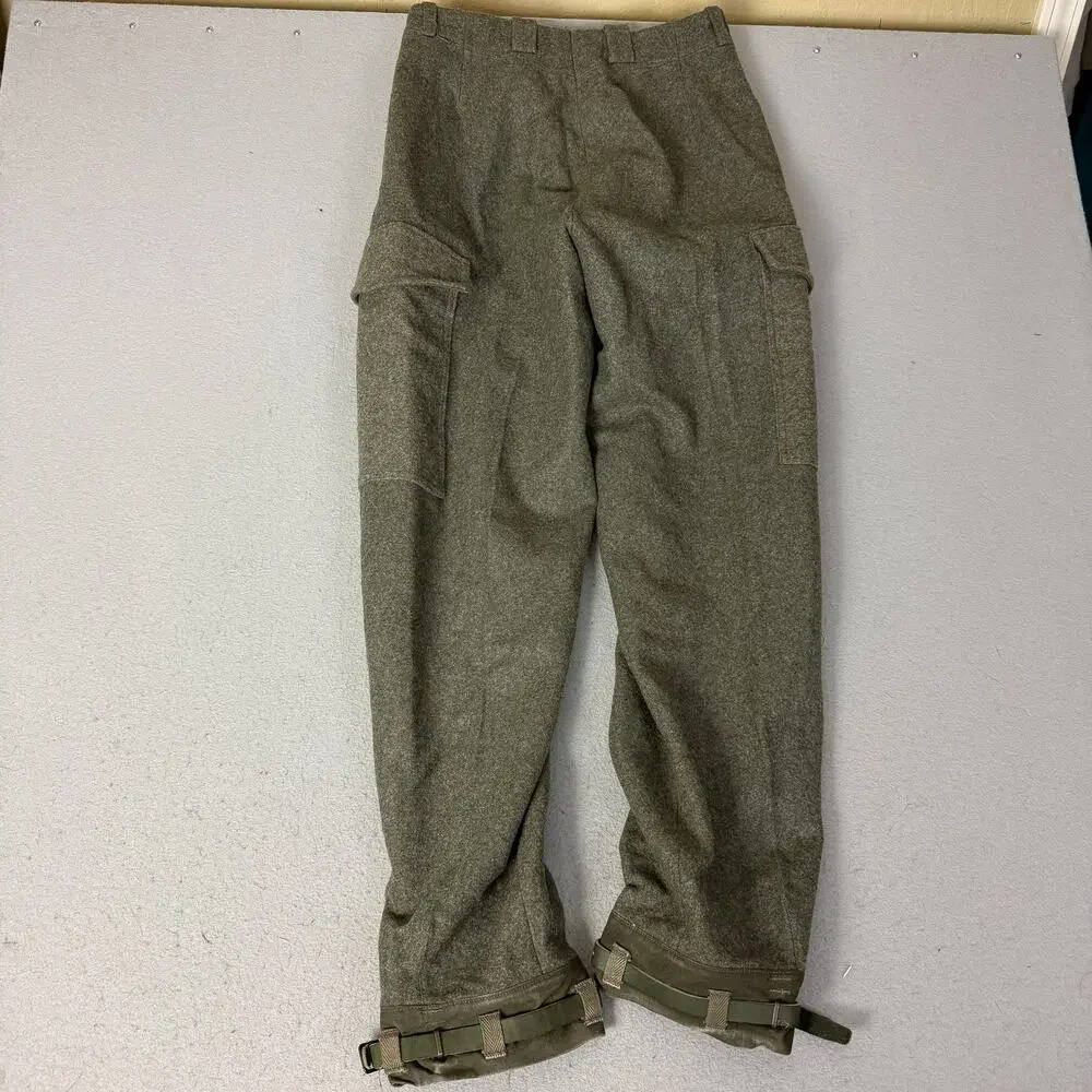 Vintage Swedish Army Wool Cargo Pants C46 Olive Green Military Ankle Straps